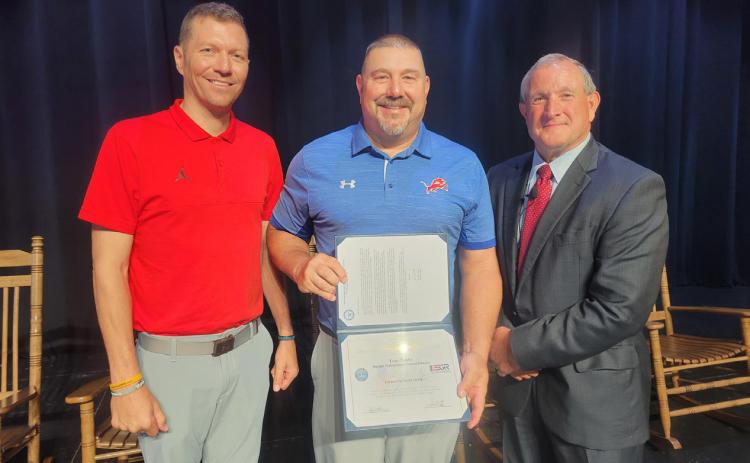 Shown are, Captain Tanner Dupree, OKARNG, Durant Athletic Director Tony Tubbs and Durant ISD Superintendent Duane Merideth. Ray Knapp | Oklahoma ESGR