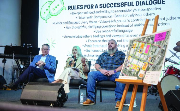 Durant Mayor Martin Tucker, City Manager Pam Polk and Council Member Humphrey Miller addressed concerns about Market Square and parking in the downtown during a meeting organized by the Durant Area Chamber of Commerce. Matt Swearengin | Durant Democrat