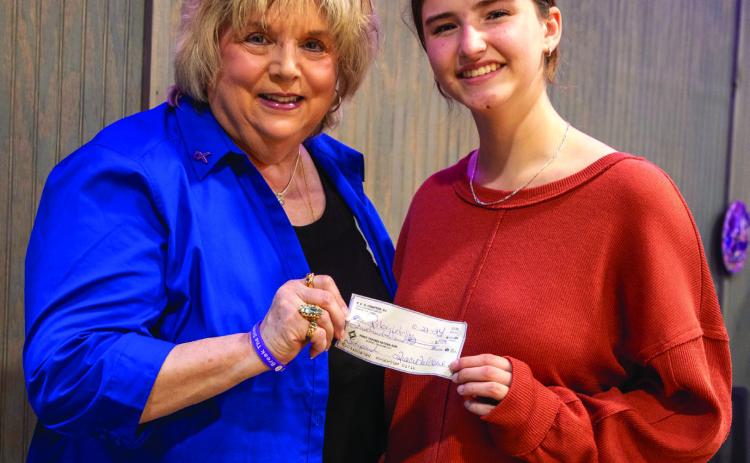 Durant P.E.O. Chapter DJ awarded $500 to Riley Lehrling, who was an applicant for the STAR scholarship but did not receive it. Also shown is P.E.O. member Sharon Robinson. Matt Swearengin | Durant Democrat