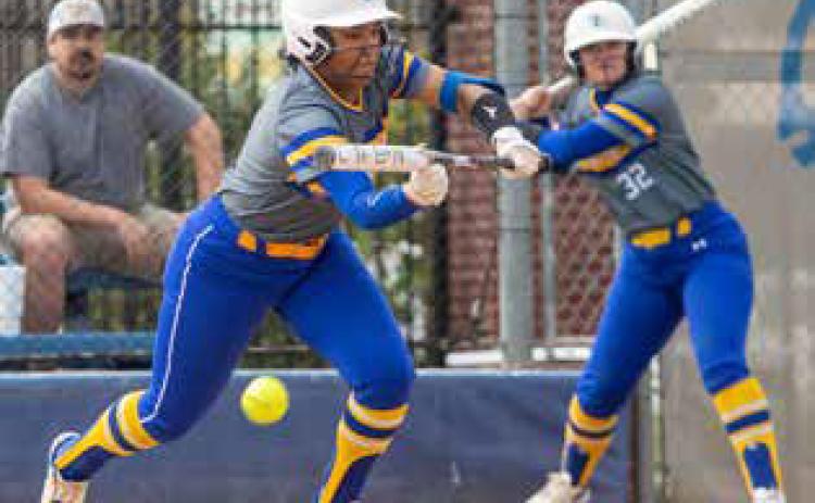 SE’s Lorryn Johnson bunts the ball during a recent game with Arkansas Tech. Matt Swearengin | Durant Democrat