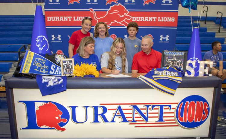 Durant High School Senior Rachel Cordell signed for cheerleading at Southeastern Oklahoma State University. Also shown are parents Byron and Vanessa Cordell and siblings Kendall, Carlie and Brandon Cordell.