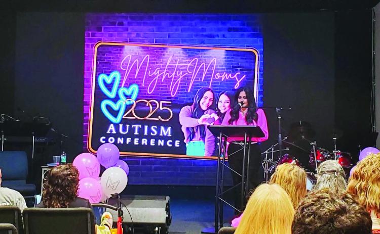 Brina Dutton, Mighty Moms Podcast co-host, speaks at the Mighty Moms Podcast and The Gordon Center on Saturday. Photo provided