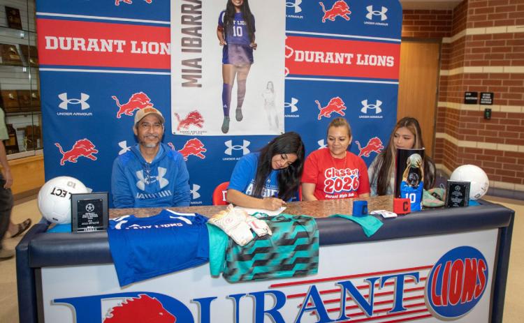 Durant High School graduate Mia Ibarra signed to play soccer at Murray State. From left, Guillermo Ibarra-Cruz, Mia Ibarra, Jeny Escalante and Paola Cruz. Matt Swearengin | Durant Democrat
