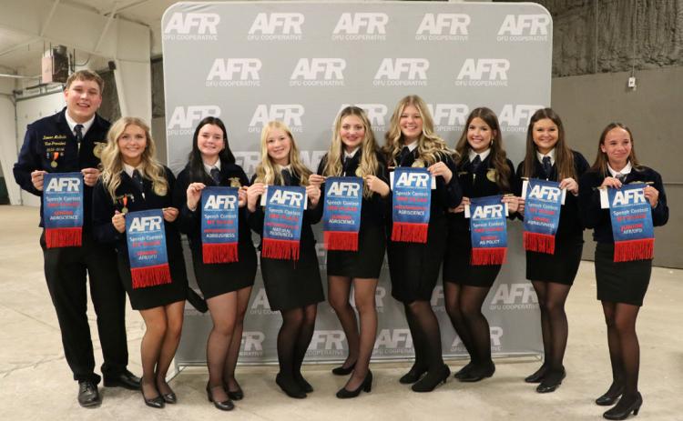 Photo provided Fifteen Silo students placed at the American Farmers &amp; Ranchers (AFR) Southeast District Speech Contest. From left, Denver McBride, Shaylee Davis, Bella Lester, Anna Mauck, Isabel Atkins, Lilly Whittington, Audrey Clemmer, Keleigh Caldwell and Molly Murphy. Not pictured are Kyleigh Eppler, Tinley Maxwell, Spencer Lewis, Keely Owens, Kyleigh Eppler and Melissa Ansiel.