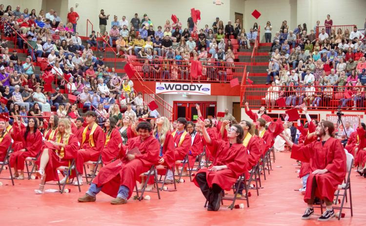 Kingston High School graduates celebrate at the end of commencement May 17 at the Kingston Multipurpose Activity Center. Matt Swearengin | Durant Democrat