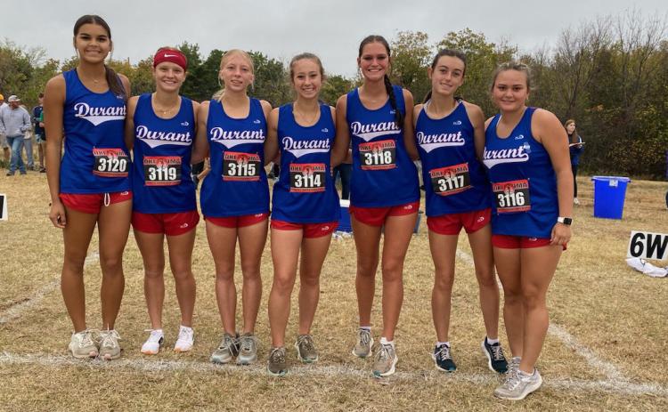 The Lady Lion cross country team from left, Ella Sorrels, Avery Sager, Laynee Emert, Rachel Cordell, Brightyn Pilgreen, Katelyn Mauck and Kira Hoffman. Photo provided