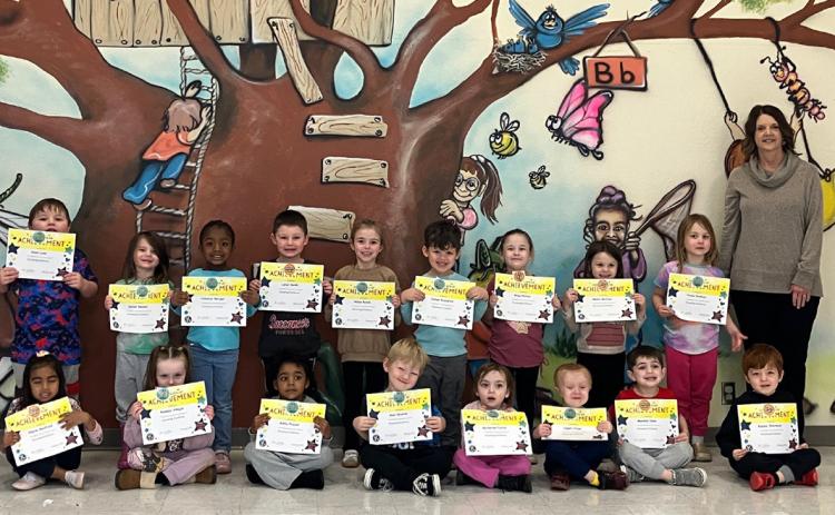 Robert E. Lee Early Childhood Center Kiwanis Terrific Kids for February, were awarded by Hudson Toews and Gerri Mendez for Robert E. Lee Early Childhood Center. Front row: Ellerie Sheffield, Rozalyn Alnajar, Axel Shastid, Katherine Foster, Addie Frazier, Logan Stepp, Marshal Dean and Kayson Sherwood. Back Row: Noah Lynn, Zoriah Reeder, Valencia Morgan, Lucas Smith, Adlee Bonds, Damon Braudrick, Rhya Patton, Maezlyn Mcclour and Freya Dedmon. Not pictured is Leo Bourne. Photo provided | REL