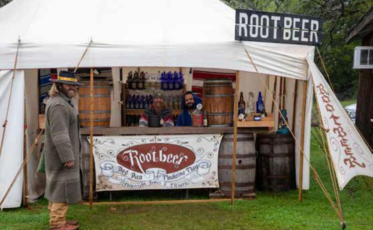 It rained for most of the time during the annual Fort Washita Rendezvous April 2-6 and these pictures were taken April 4. This is Doc Dan the Medicine Man’s root beer tent. Matt Swearengin | Durant Democrat