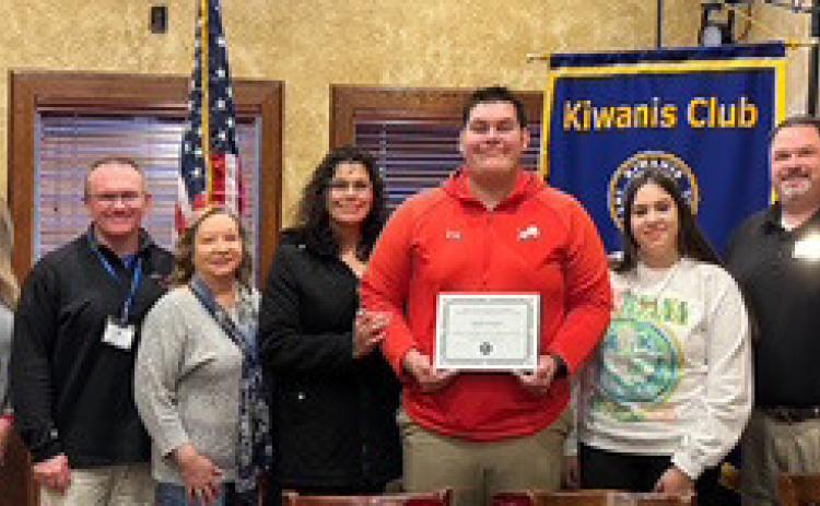 Pablo Vazquez was the Kiwanis Club of Durant Senior of the Month for December. Shown are, Kiwanis Presiden Shyla Whitlock, Durant Independent School District Superintendent Mark Moring, Jessica Vazquez, Pablo Vazquez, Britanny Vazquez and Kiwanian Jason Manous.