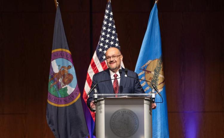 Chickasaw Nation Governor Chris Anoatubby speaks after being sworn in on June 26. Photo provided | Chickasaw Nation