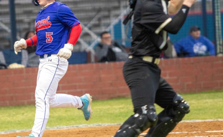 Durant Lion Aiden Diviney runs to home plate during the game with McAlester. Matt Swearengin | Durant Democrat