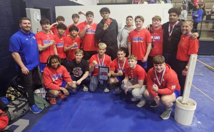 The Durant Lion powerlifting team won the Oklahoma State Powerlifting Class 5A title last week. Photo provided