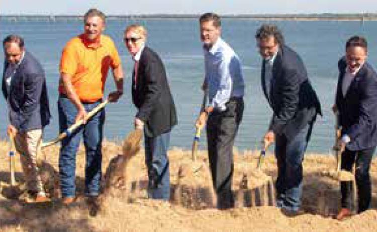 Officials break ground on the Roosevelt Bridge replacement project during a ceremony on Sept. 10 at Lake Texoma in Marshall County. The new bridge is expected to be completed in fall 2029. Matt Swearengin | Durant Democrat