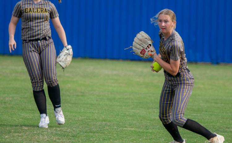 Calera Lady Bulldogs Emilee Summit and Makenna Owens are shown in the game at Silo. Matt Swearengin | Durant Democrat