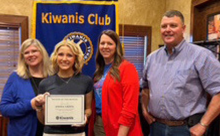 Durant Kiwanis April Student of the Month was Durant High School Senior Emma Green and she is shown with Crystal Green, DHS Principal Amber Bullard and Mike Green. Photos provided