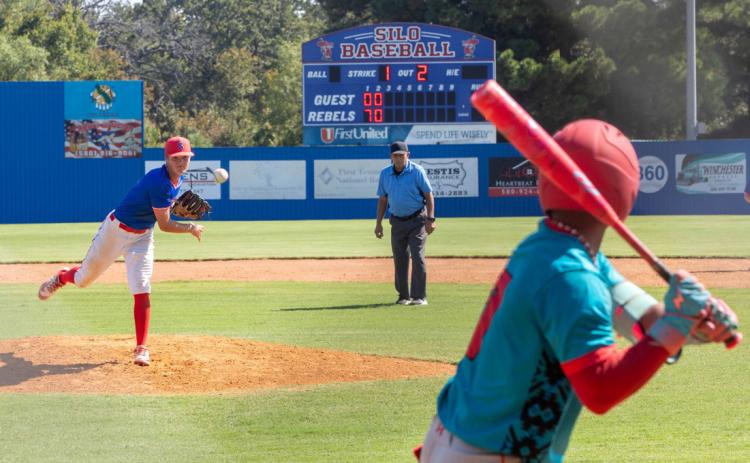 Silo pitcher Nolan Northcott hurls the ball at at a Riverside batter. Matt Swearengin | Durant Democrat
