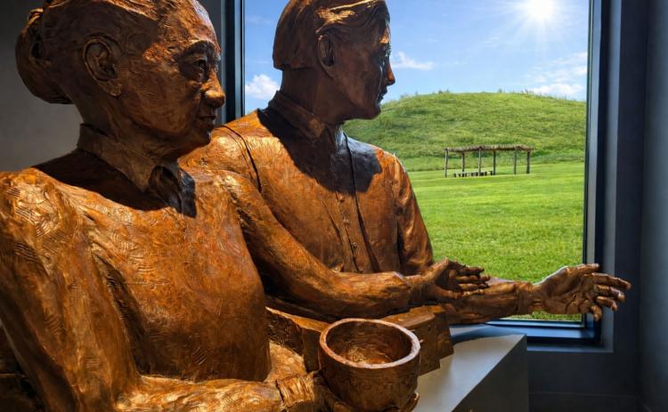 The bronze sculpture “The Gift” by artist Brendan O’Neill, a reminder of the Choctaw-Irish connection, is on permanent display at the Choctaw Cultural Center. The Choctaw-Irish Friendship Festival runs March 13 and March 14 at the cultural center. Photo provided | Choctaw Nation