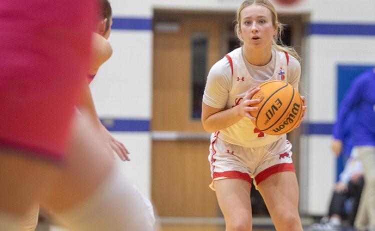 Lady Lion Rachel Cordell faces Pryor players in a recent game. Matt Swearengin | Durant Democrat