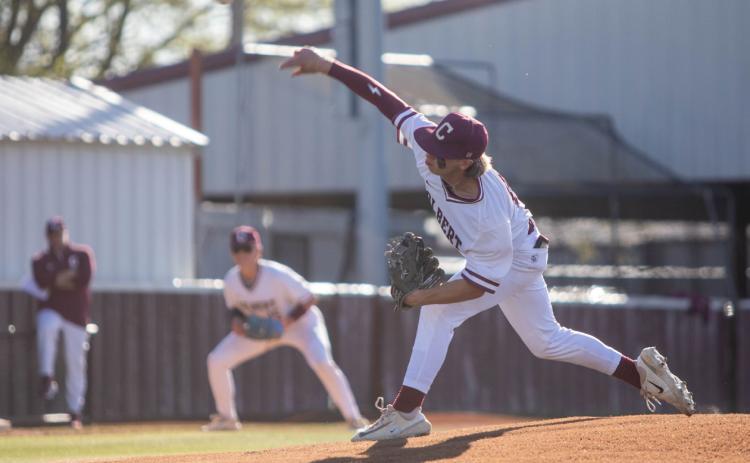 Colbert hurler Canon Marr fires the ball. Matt Swearengin | Durant Democrat