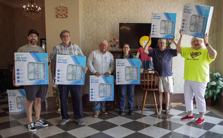 Bryan County United Way has box fans available. From left, Brandon Martin, United Way; Mike Ridgway, Durant Lumber; Robert Holliday, OG&amp;E; Laura Voorhies, CMC; Jay Hess, donor, and Pam Robinson, United Way director. Matt Swearengin | Durant Democrat