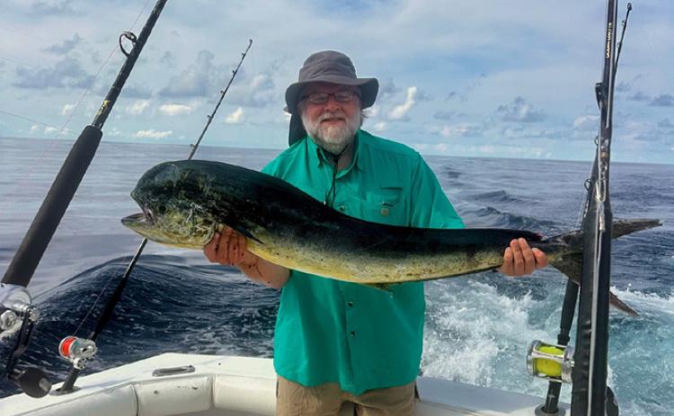 Mark Swearengin and friends went on a recent fishing trip to Guatemala and this fish, a dorado, was his first catch of the trip. Swearengin is a lifelong fisherman, and he said this was the largest one he had ever caught. Photo provided