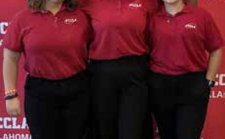 Colbert Family, Career, and Community Leaders of America officers received leadership training. Front row, left, Ellie Cook, Mckynnlee Dereberry and Katelyn McLinsky. Back row, left, Elayna Chester and Ali Ahmed. Photo provided