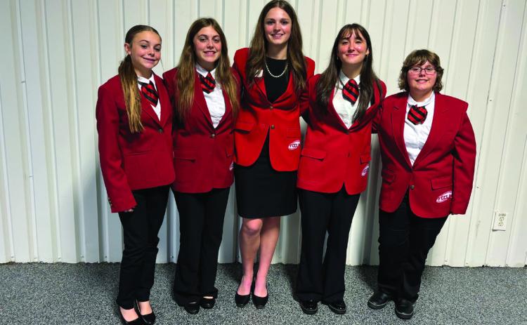 Colbert FCCLA members who competed in STAR events are from left, Grace Bowler, Anna Bowler, Maddie Mueller (SE 1 District VP of Competitive Events), Callie McCulley and Ellie Cook. Photo provided
