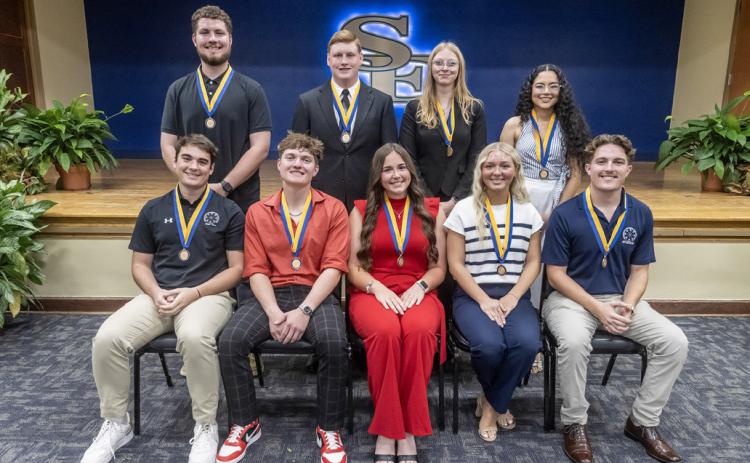 Top 10 Southeastern fresmen are, (Back Row L-R) Lane White, Collin Bryant, Harley Cole, Juliana Carrillo Orozco; (Front Row L-R) Antonin Stoddard, Carson Hendrich, Laci Larsen, Kenedy LaFevers and Connor Maxwell. Dan Hoke | SE