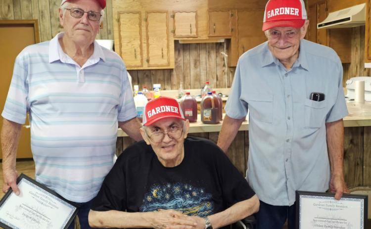 Photo provided Shown during the Gardner family reunion are, Harold Gardner, Jimmy Lloyd and Kenneth Gardner.