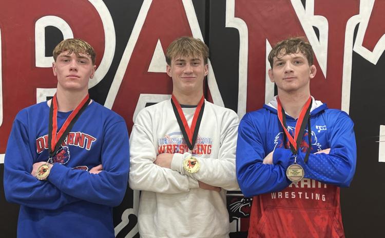At the Paul’s Valley Tournament Jan. 10, Aiden Polk was 1st at 157, Mac Barbush was 3rd at 150, and Britton Trotter was 3rd at 165. All three also pinned their opponents in our dual against Ardmore Jan. 13. Photo provided
