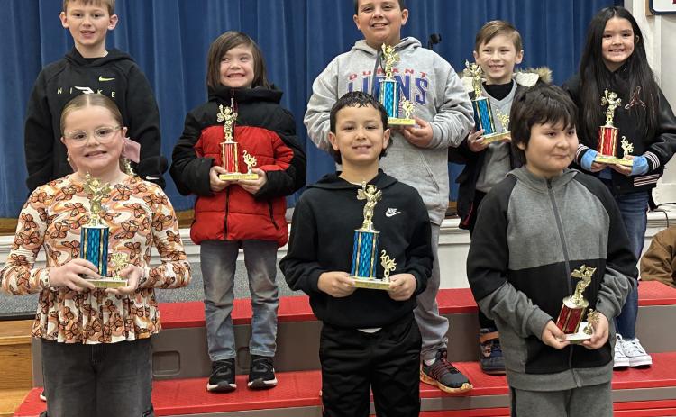 Washington Irving Spelling Bee winners are, in no particular order: First grade winners: Ryder Boren, first place and Madeline Davenport, second place. Second grade winners: Jaxon Miller, first place and Caspian Gibson, second place. Third grade winners: Kylee Wester, first place and Charlie Williams, second place. Fourth grade winners: Hendrix Stephens, first place and Dakota Secrest, second place. Photo provided : WI