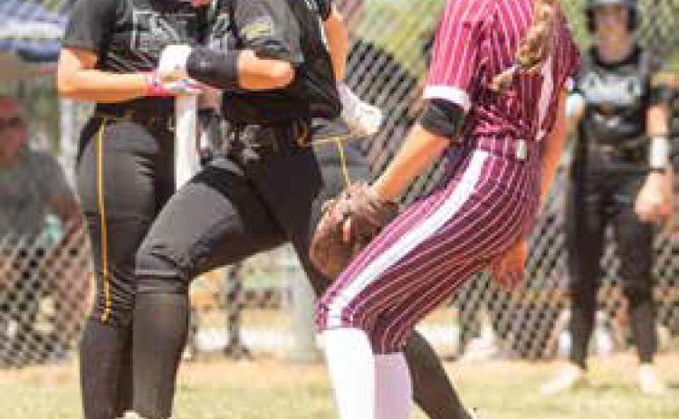 Caddo Lady Bruin Cadie Hull makes it to home plate during the recent Calera Tournament. Matt Swearengin | Durant Democrat