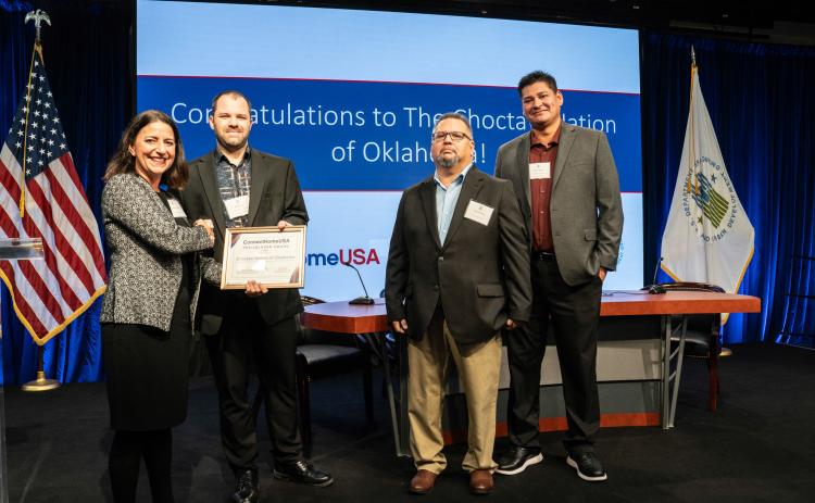 From left to right: HUD Deputy Assistant Secretary for Public Housing Investments Marianne Nazzaro, CNO Operations Director KC Wood, CNO Connect Home Field Technician Tony Wesley, and CNO Connect Home Program Manager Josh Raper. Photo provided | Choctaw Nation