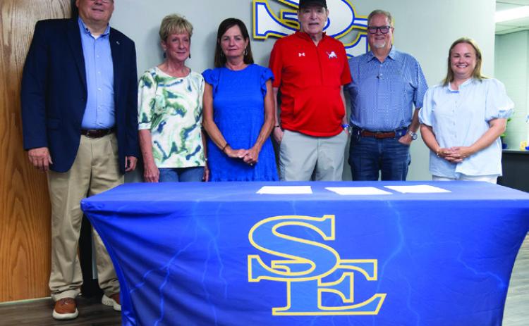 Southeastern has created a Will Robinson Memorial Scholarship. From left, Southeastern President Dr. Thomas W. Newsom, Carol Crain, Beth Robinson, Tony Robinson (Will’s parents), Scott Crain, and Southeastern Foundation chair Jenny Sanchez. Dan Hoke | SE